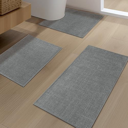 YIHOUSE Bathroom Rugs Thin Bath Mat Sets 3 Pieces Quick Dry,Grey