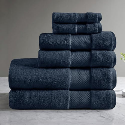 Madison Park 100% Turkish Cotton 600 GSM Bath Towel Set, 6 Piece, Navy