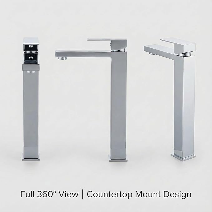Chrome Vessel Sink Faucet, 1 Hole Single Handle Tall Bathroom Vanity Faucets, Modern Utility Rv Laundry Bath Restroom Mixer Tap with Metal Pop Up Drain and 2 Water Supply Lines