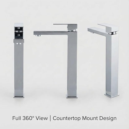Chrome Vessel Sink Faucet, 1 Hole Single Handle Tall Bathroom Vanity Faucets, Modern Utility Rv Laundry Bath Restroom Mixer Tap with Metal Pop Up Drain and 2 Water Supply Lines