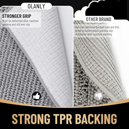 OLANLY Thick Chenille Large Bathroom Rugs 44x32, Absorbent Bath Mat, Grey