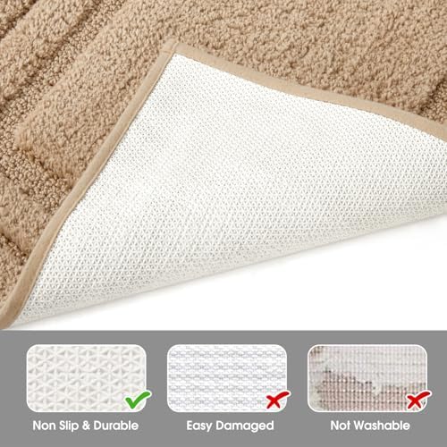 HOMEIDEAS Bathroom Rugs Sets 2 Piece, U-Shaped Toilet Rug Khaki