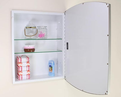 Fox Hollow Furnishings 16x20 Harper Crescent Metal Framed Rectangle Recessed Bathroom Medicine Cabinet, Arced Mirror, 14x18 in-Wall Opening, Adjustable Glass Shelves, Magnet Close, Chrome