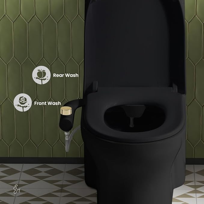 Swiss Madison Aqua Non-Electric Bidet Toilet Attachment in Matte Black with Polished Gold Hardware