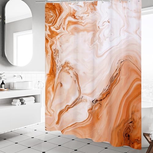 Orange Marble Fabric Shower Curtain, Abstract Watercolor, 72 x 72 Inches