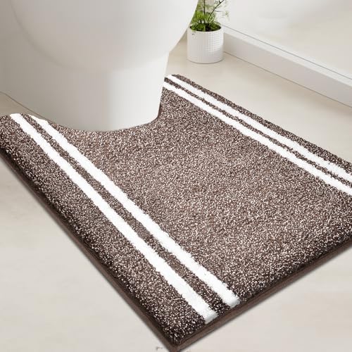 PURRUGS Bathroom Rug, Bath Mat, 20" x 24" U-Shaped, Brown