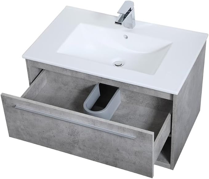 Elegant Decor Kasper 30" Single Porcelain Top Floating Bathroom Vanity in Gray
