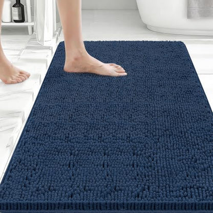 Bcoimo Bath Rug Mat,Chenille Extra Soft Navy Bathroom Floor Shower Tub Mats
