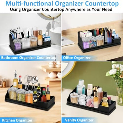 Bathroom Counter Organizer, Large Black Silicone Toothbrush Holders for Bathrooms Organizer Countertop with 3PCS Qtip Holder, Toothbrush and Toothpaste Holder for Bathroom Organization Storage Vanity