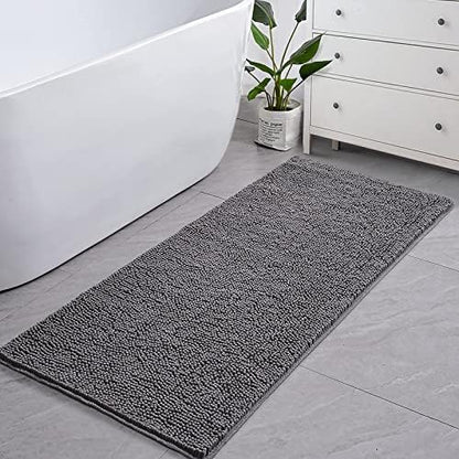 LOCHAS Luxury Bathroom Rug Shaggy Bath Mat 24 x 60 Inch, Gray