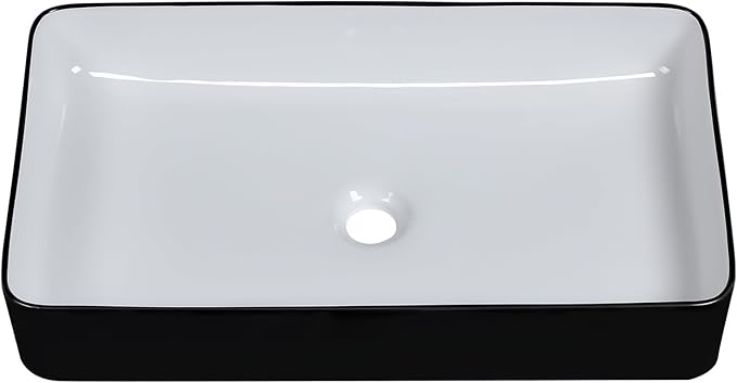 Bathroom Vessel Sink - Beslend 24x14 Inch Rectangular Modern Above Counter Ceramic Porcelain Vessel Sink White and Black Art Basin