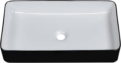 Bathroom Vessel Sink - Beslend 24x14 Inch Rectangular Modern Above Counter Ceramic Porcelain Vessel Sink White and Black Art Basin
