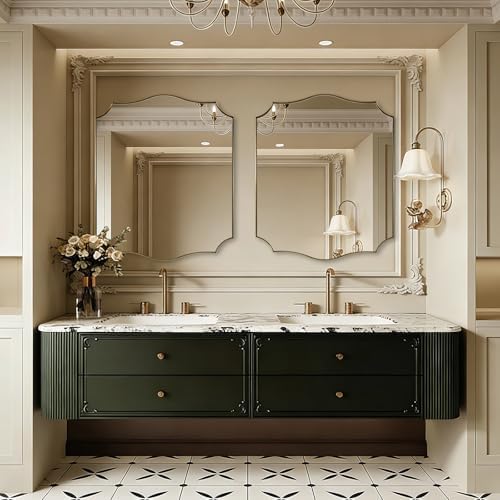 ANDY STAR 30x36 Inch Vanity Wall Mirror, Gold Bathroom Mirror for Over Sink, Champagne Bronze Mirror in Anti-Rust Stainless Steel Frame, Elegant Curved Scallop Design, Ideal for Bathroom, Powder Room