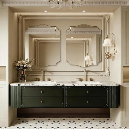 ANDY STAR 30x36 Inch Vanity Wall Mirror, Gold Bathroom Mirror for Over Sink, Champagne Bronze Mirror in Anti-Rust Stainless Steel Frame, Elegant Curved Scallop Design, Ideal for Bathroom, Powder Room