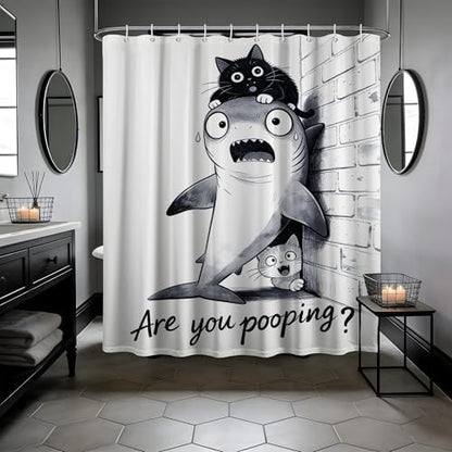 Black Cat Riding Shark Shower Curtain Cool Teen, 60x72 Inchs
