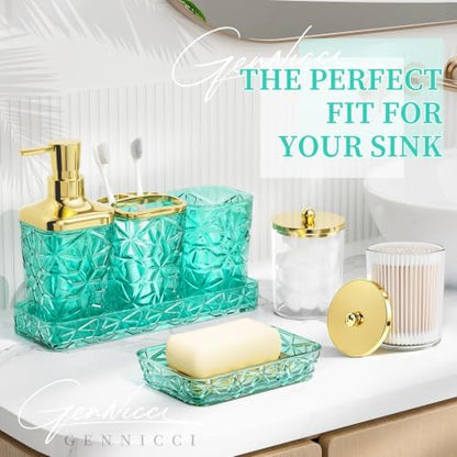 Bathroom Accessories Set, 7 Pcs Teal Bathroom Set, Acrylic Soap Dispenser and Toothbrush Holder Set, Qtip Holder Set, Bathroom Sink Set, Gift for Home Apartment