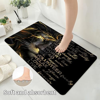 4 Pcs Black Gold Lion Shower Curtain Set with Rugs and Toilet Lid Cover