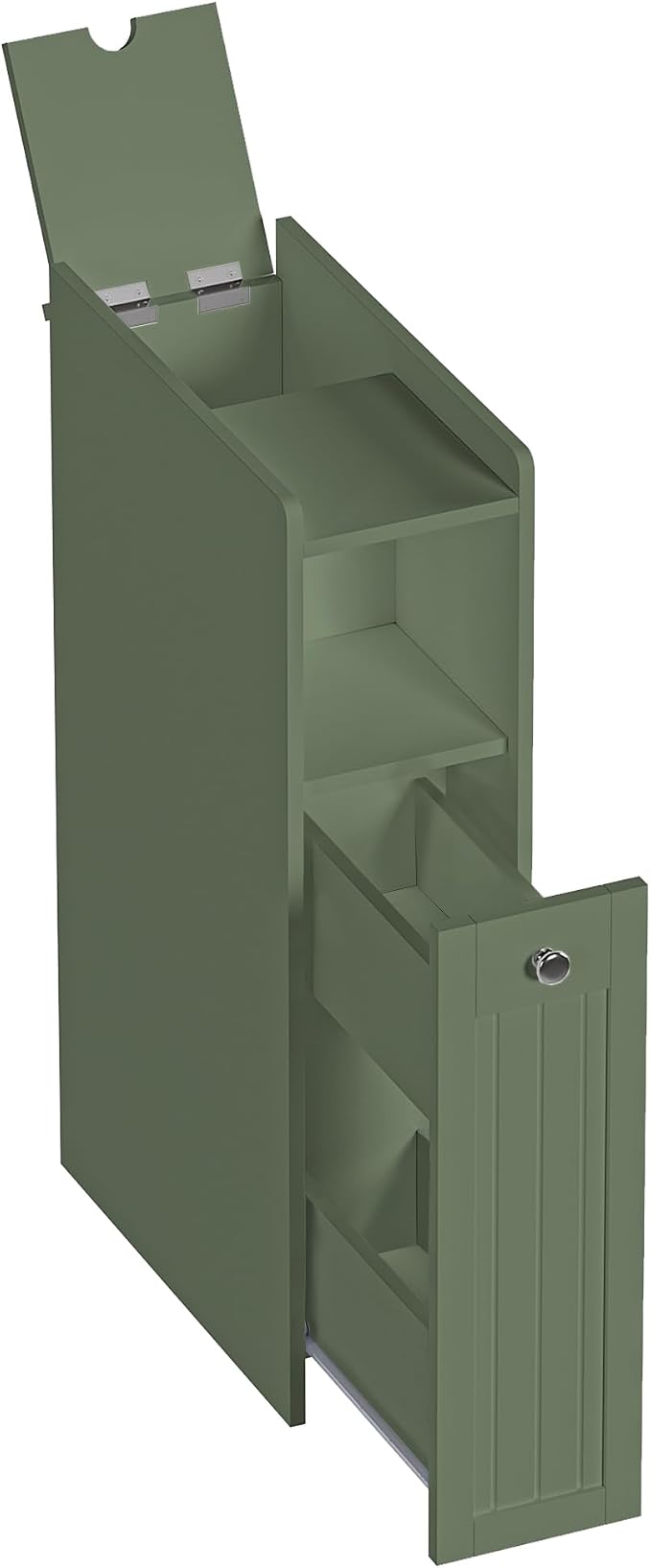 ChooChoo Slim Bathroom Storage Cabinet with Slide Out Drawers | Narrow Storage Organizer with Hidden Storage, Freestanding Toilet Paper Holder, Bathroom Cabinet for Small Places, Green
