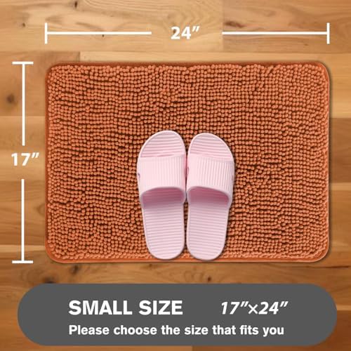 Burnt Orange Bathroom Rugs – Absorbent and Washable Bath Mat, Non-Slip, Thick Soft Chenille Bath Rugs for Bathroom Floor, Shower, Sink - 17" x 24"