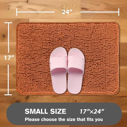 Burnt Orange Bathroom Rugs – Absorbent and Washable Bath Mat, Non-Slip, Thick Soft Chenille Bath Rugs for Bathroom Floor, Shower, Sink - 17" x 24"