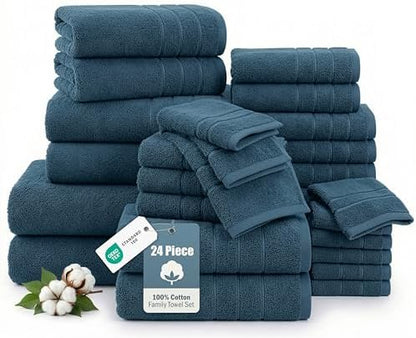 Casa Platino Bathroom Towel Set 24 Piece Soft Absorbent - Steel Blue