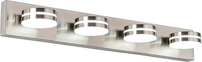 4-Light Bathroom Vanity Light, Brushed Nickel Bathroom Light Fixtures Over Mirror, LED Dimmable 5500K Bath Lighting Fixture, Modern Wall Mounted Lighting Fixture with 360°Rotating Lamp Head
