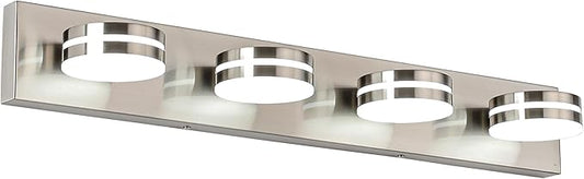 4-Light Bathroom Vanity Light, Brushed Nickel Bathroom Light Fixtures Over Mirror, LED Dimmable 5500K Bath Lighting Fixture, Modern Wall Mounted Lighting Fixture with 360°Rotating Lamp Head