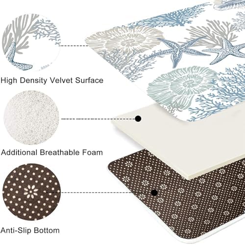 Nkzply 4 Pcs Beach Shower Curtain Set Blue Starfish Bathroom Sets with Shower Curtain and Rugs Ocean Seashell Coral Bathroom Decor Accessories Nautical Bathroom Rug Set Toilet Lid Cover 12 Hooks