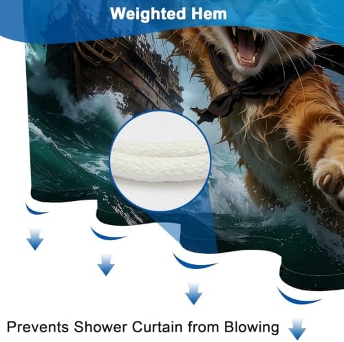 Ocean Pirate Cat Waterproof Nautical Bathroom Shower Curtain Set with Hooks