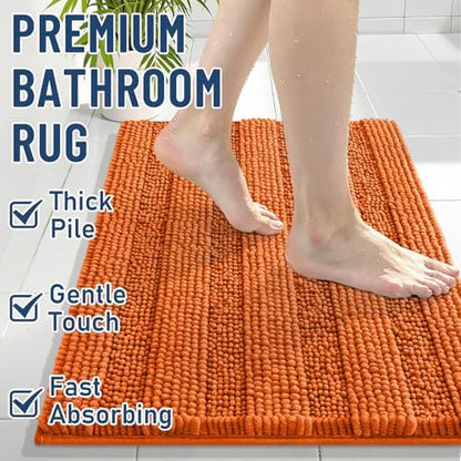 Grandaily Chenille Striped Bathroom Rugs 24x16, Extra Thick and Soft Absorbent Bath Mats, Rubber Backing, Plush Shaggy Shower Carpet, Machine Wash Dry, Bath Rug for Bathroom, Clay