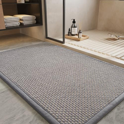 PADOOR-Bath Mat-Super Absorbent Chenille Bathroom Mats-Rubber Backed Bath Mats for Bathroom Non Slip, Easy Clean Bathroom Rugs Front of Bathtub,Shower Room,Sink-24×36, Grey&Beige