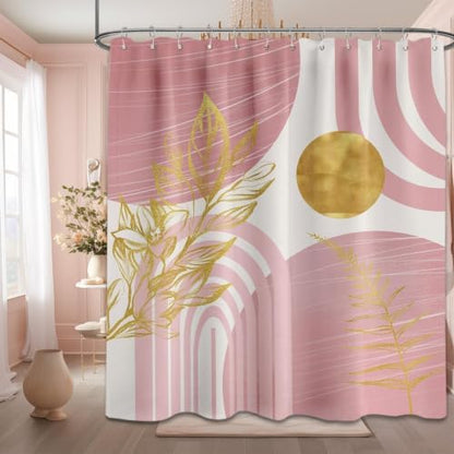 Light Pink and Gold Extra Long Shower Curtain, Tall 72X78 in