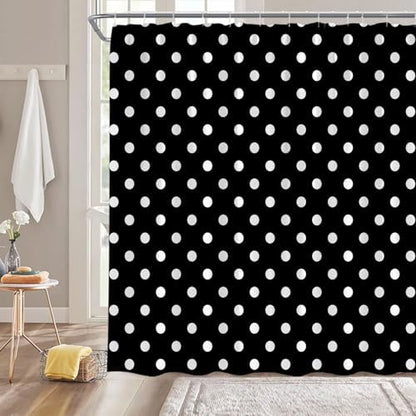 Polka Dot Shower Curtain Black White Retro Spot Vintage Fabric Decorative Bathroom Curtains with Hooks,70" Wx78 H