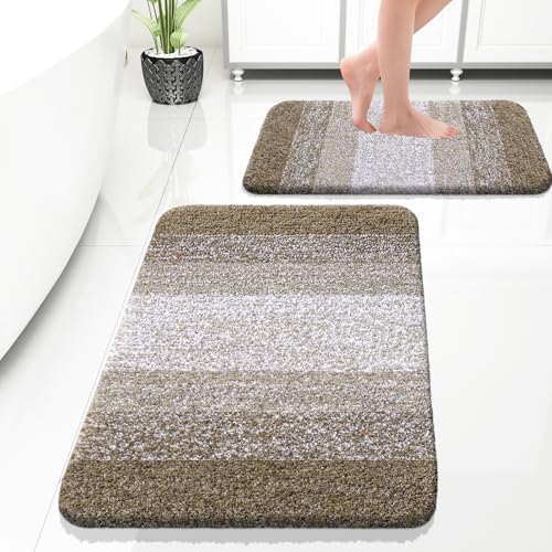 OLANLY Micorfiber Bathroom Rug Set 2 Piece, 30"x20"+24"x16"