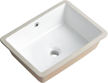 18 Inch Undermount Bathroom Sink White Rectangular Porcelain Ceramic Vanity Basin with Overflow (18.3"x13.8") KDKSC