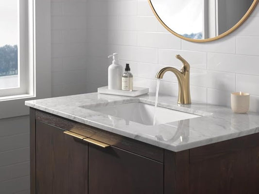 Delta Arvo Brushed Gold Bathroom Faucet 1 Hole, Single Hole Bathroom Sink Faucet for Vanity, Push-Pop Drain Assembly, Champagne Bronze 15840LF-CZ