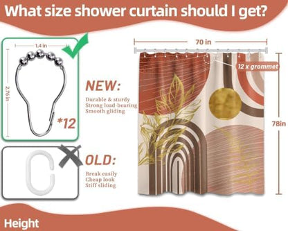Burnt Orange Extra Long Shower Curtain, Tall 72X78 in, Mid Century