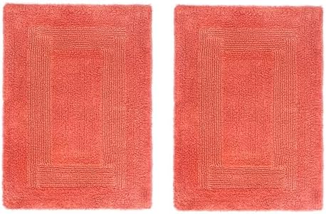 COTTON CRAFT 2 Pack Reversible Bath Mat - Soft Plush Bath Rug -17x24- Coral
