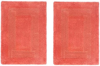 COTTON CRAFT 2 Pack Reversible Bath Mat - Soft Plush Bath Rug -17x24- Coral