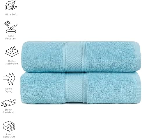 HILLFAIR 100% Cotton 2 Pc XXL Oversized Bath Towel Set 40"x 80"- Ocean Blue