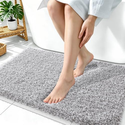 OLANLY Microfiber Bathroom Rugs 36x24, Quick Dry Mat, Light Grey and White