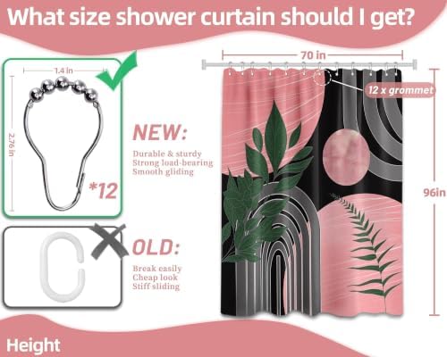Black and Pink Extra Long Shower Curtain, Tall 72X96 in, Mid Century