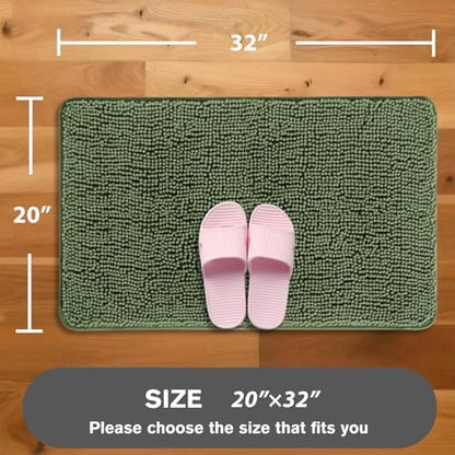 Loden Green Bathroom Rugs – Absorbent and Washable Bath Mat, Non-Slip, Thick Soft Chenille Bath Rugs for Bathroom Floor, Shower, Sink - 20" x 32"