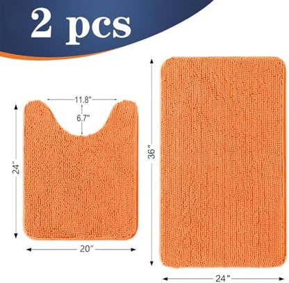 OLANLY Chenille Bathroom Rugs Mats Sets 2 Piece, 36"x24"+24"x20", Orange
