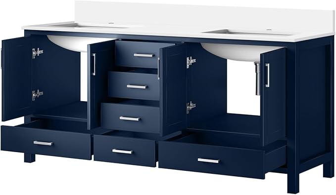 Jacques 72 in. W x 22 in. D Navy Blue Double Bath Vanity and White Quartz Top