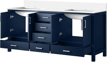 Jacques 72 in. W x 22 in. D Navy Blue Double Bath Vanity and White Quartz Top