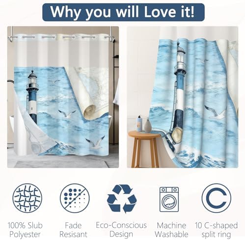 No Hook Shower Curtain with Snap-in Liner 71x74 Inch