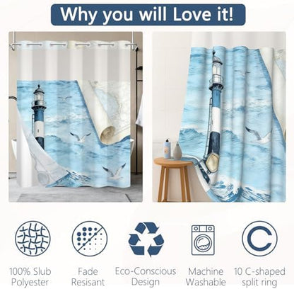 No Hook Shower Curtain with Snap-in Liner 71x74 Inch