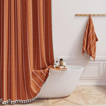 BTTN Small Boho Linen Heavy Duty Cloth Shower Curtain, 36x72, Burnt Orange