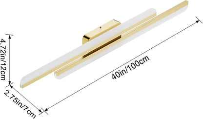 Ralbay 40" Modern LED Gold Vanity Lights 40W Frosted Aluminum Gold Bathroom Vanity Light Fixtures Over Long Mirror Modern Gold Bath Lighting 6000K White Light